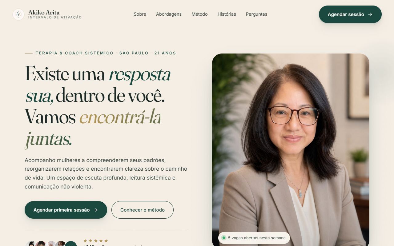 Landing page da terapeuta Akiko Arita