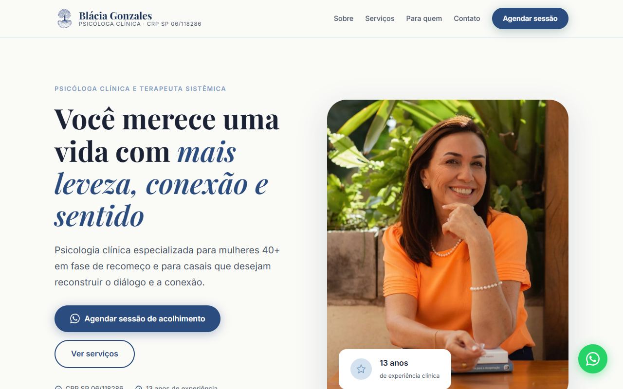 Landing page da psicóloga Blácia Gonzales