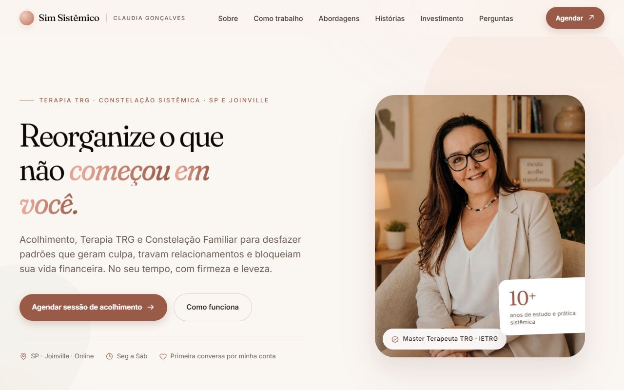 Landing page da terapeuta Claudia Gonçalves