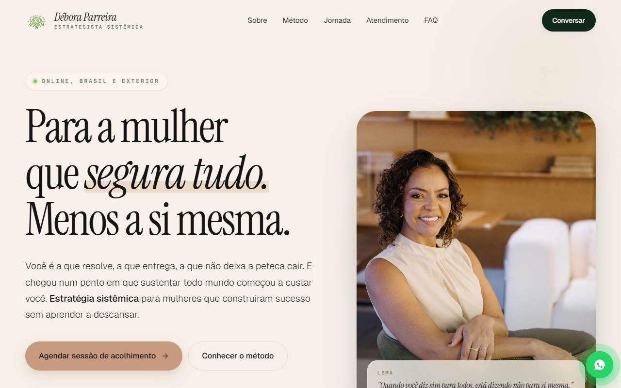 Landing page da estrategista Débora Parreira