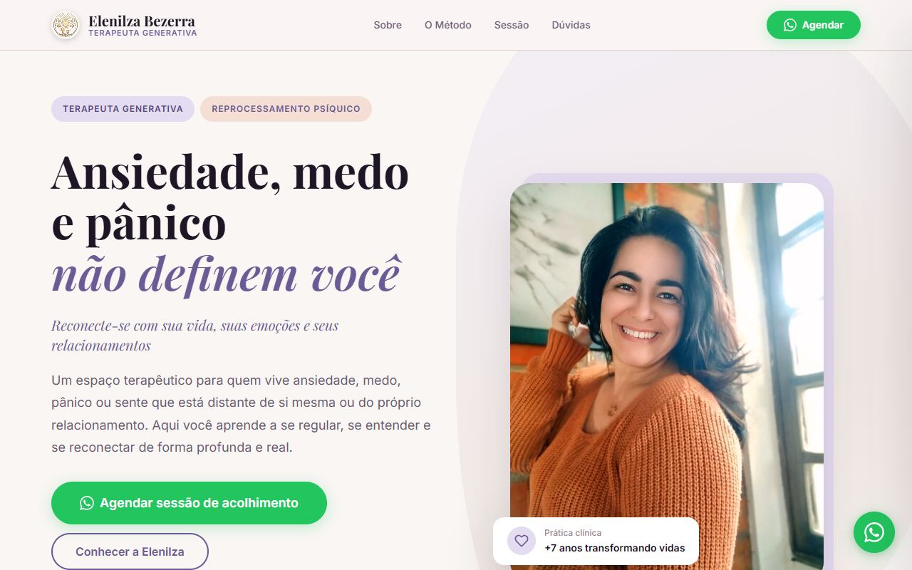 Landing page da terapeuta Elenilza Bezerra
