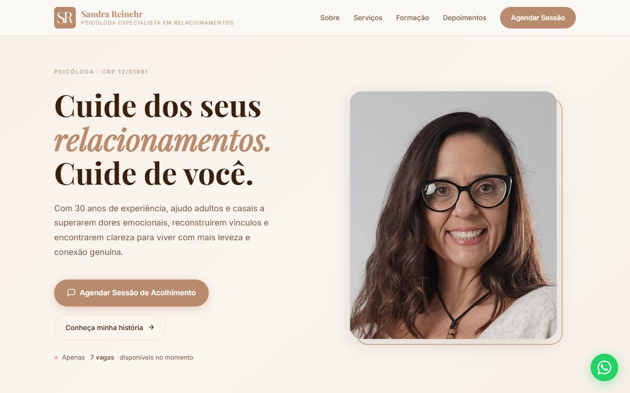 Landing page da psicóloga Sandra Reinehr
