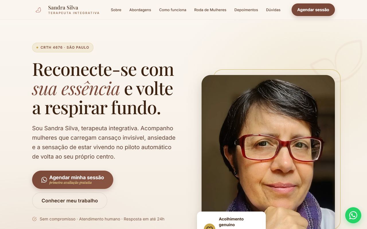 Landing page da terapeuta Sandra Silva