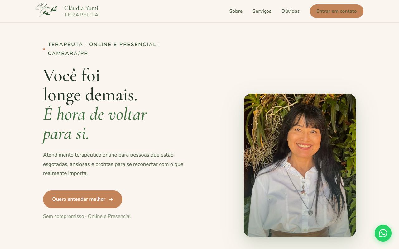 Landing page da terapeuta Cláudia Yumi Matsubara